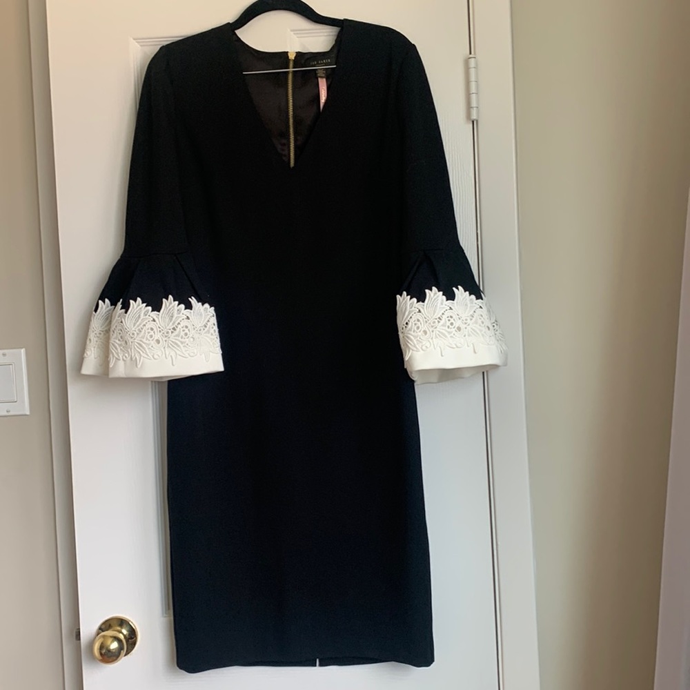 Ted Baker London Black Dress with White Lace Sleeves